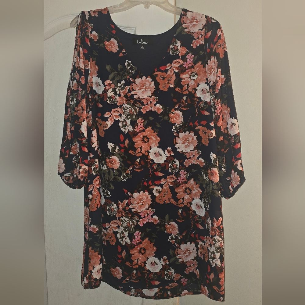 Lulu's Asymmetrical Dress - Black and Pink Floral